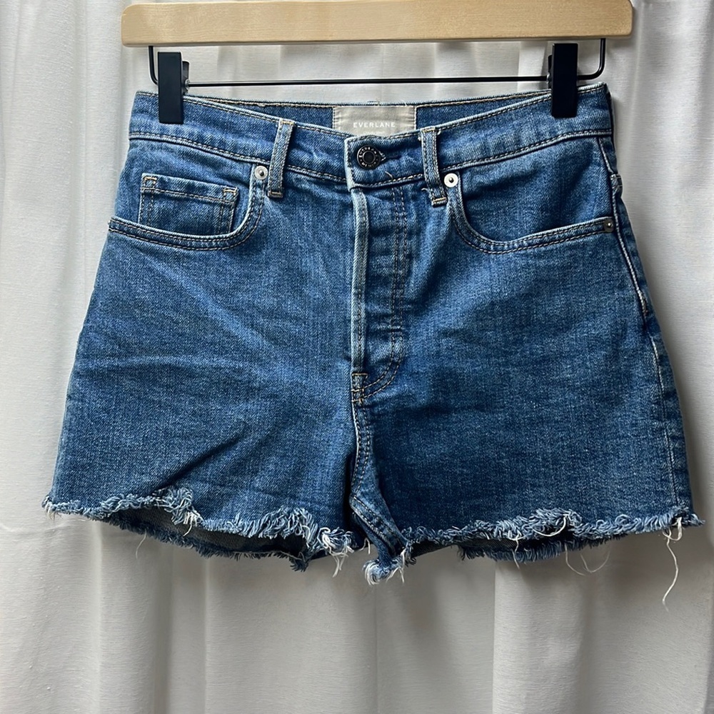 Everlane Blue Medium Wash Button Fly Cheeky‎ Short- 25